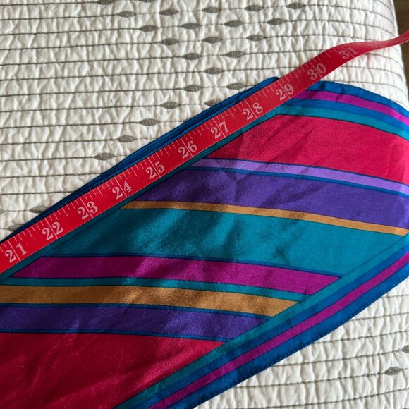 Slim Silk Scarf Fucsia Teal Yellow Violet EUC Jewel Tone Accent Liz Claiborne - Picture 4 of 5